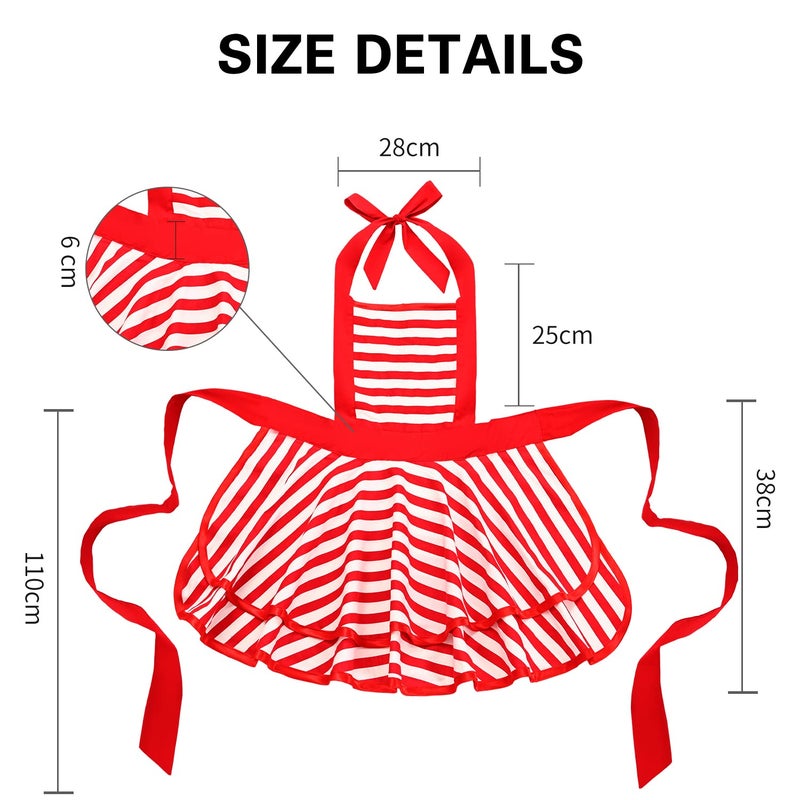 Violet Mist Cute Lovely Retro Aprons for Women Girls Ladies Sexy Vintage Aprons Christmas Apron Red Striped Vintage 50s Apron kawaii Cooking Kitchen Ruffle Apron for Housewife Waitress Mother's Gift - Image 4